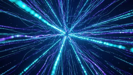 an explosion of vibrant light and color: a hypnotic journey through dynamic particle streams in a cosmic digital landscape