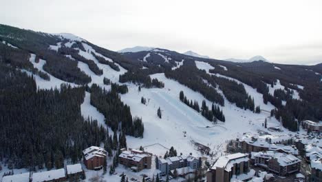 Drone-shot-of-a-very-busy-ski-resort-in-the-United-States