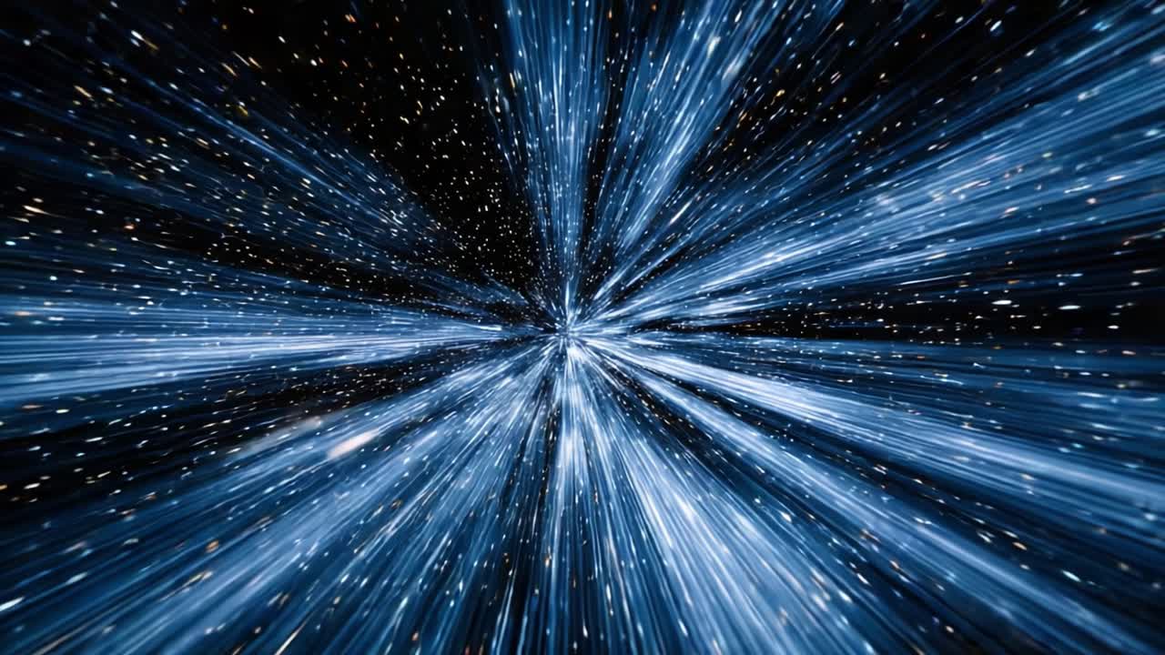 A Stunning Visual Representation of Light Speed Travel, Capturing the Essence of Escaping into a Starlit Cosmos, Where Light Meets Infinite Space and Time