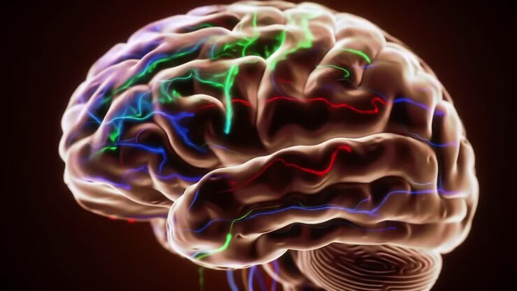Esplorazione della struttura cerebrale: visualizzazione delle connessioni neurali e dell'attività elettrica in un modello generato al computer del cervello umano