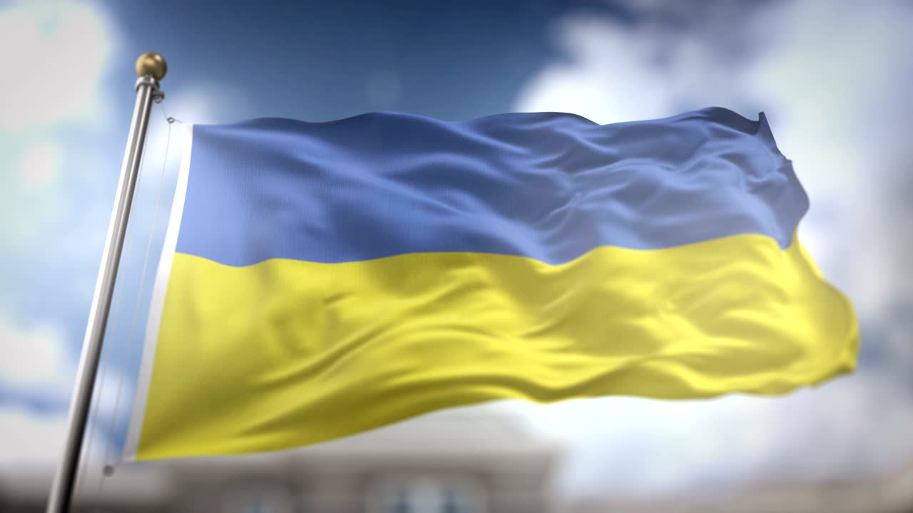 우크라이나 발을 흔들고 느린 동작 3d 렌더링 파란 하늘 배경 - 원활한 루프 4k