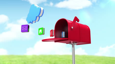 Internet-icons-in-the-mailbox-on-cloudy-background