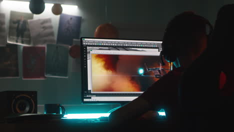 3d modeling student working late night