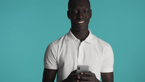 african american man on blue background.