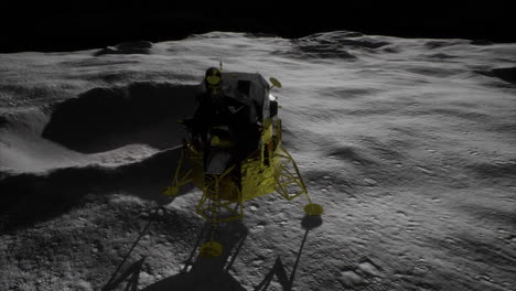 lander explores the moons surface with detailed terrain around it