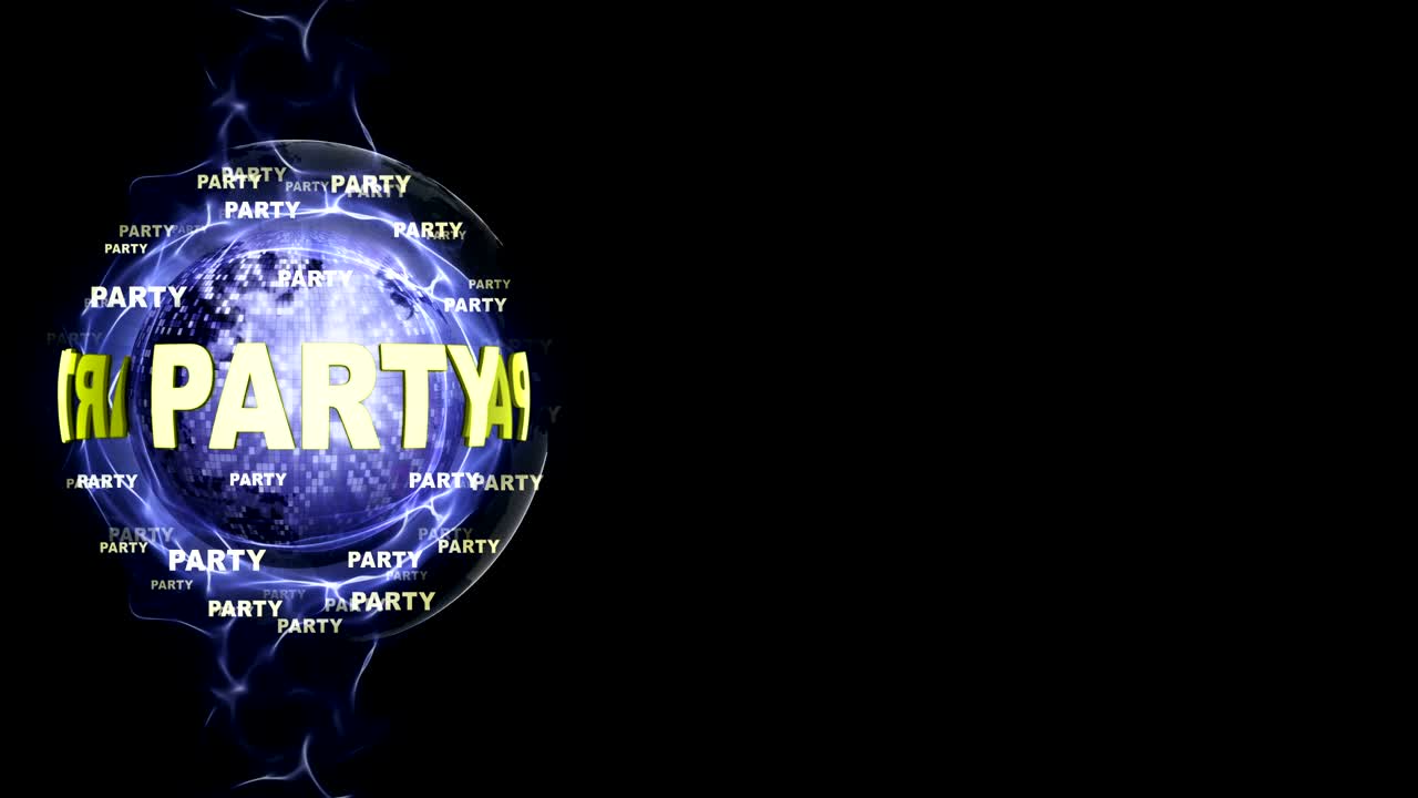 Animazione testuale PARTY e Palla da discoteca, Rendering, Sfondo, Loop, 4k