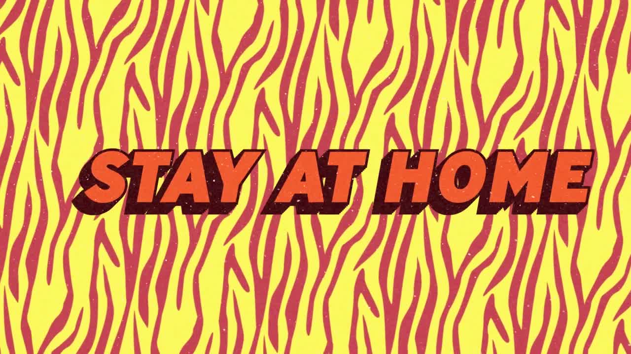 노란색 배경의 빨간색 패턴에 사회적 거리두기 텍스트에 눈이 떨어지는 애니메이션