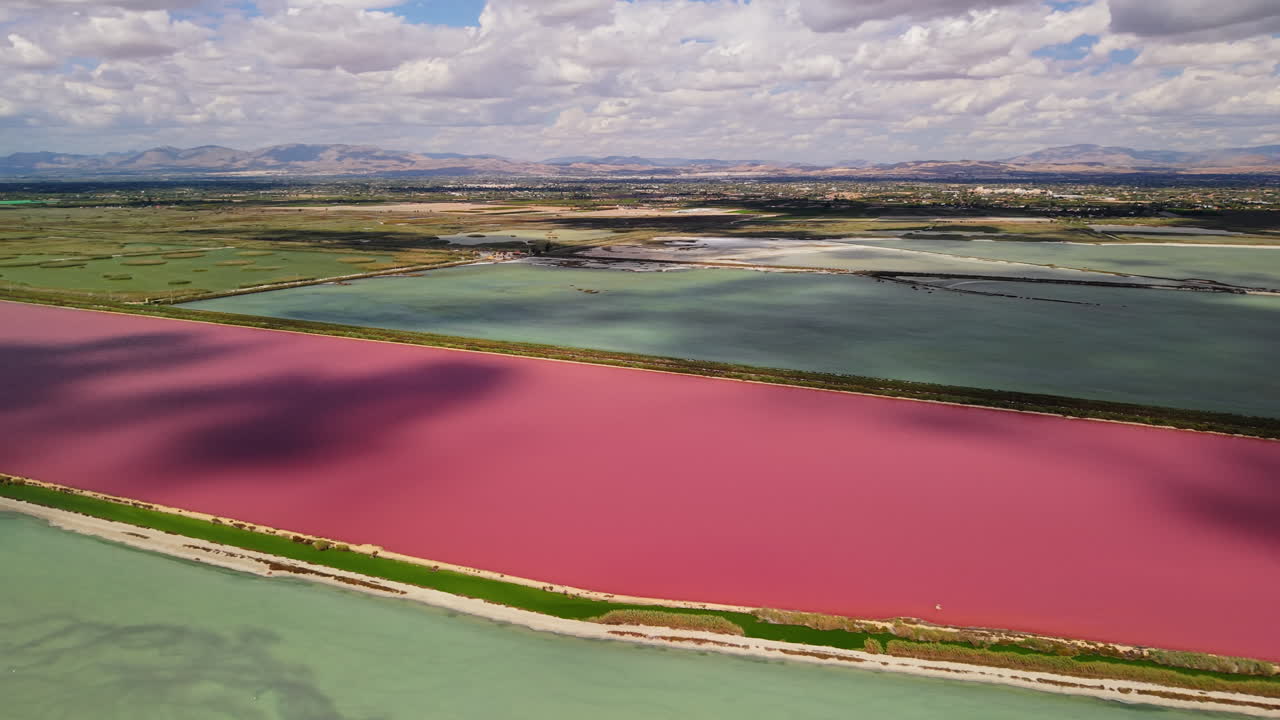 Scenic aerial view of a pink lake