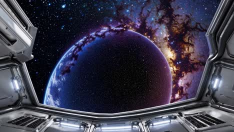 futuristic video concept of earth from a spaceship window