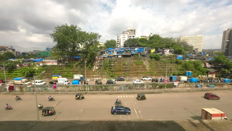 beautiful weather with city view from metro train top birds eye view tracking shot india mumbai maharashtra-2