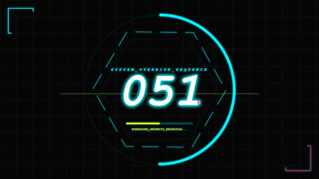 Futuristic Digital Counter Display with System Override Sequence