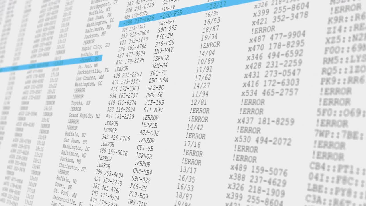animación del procesamiento de datos en una pantalla de computadora blanca y azul