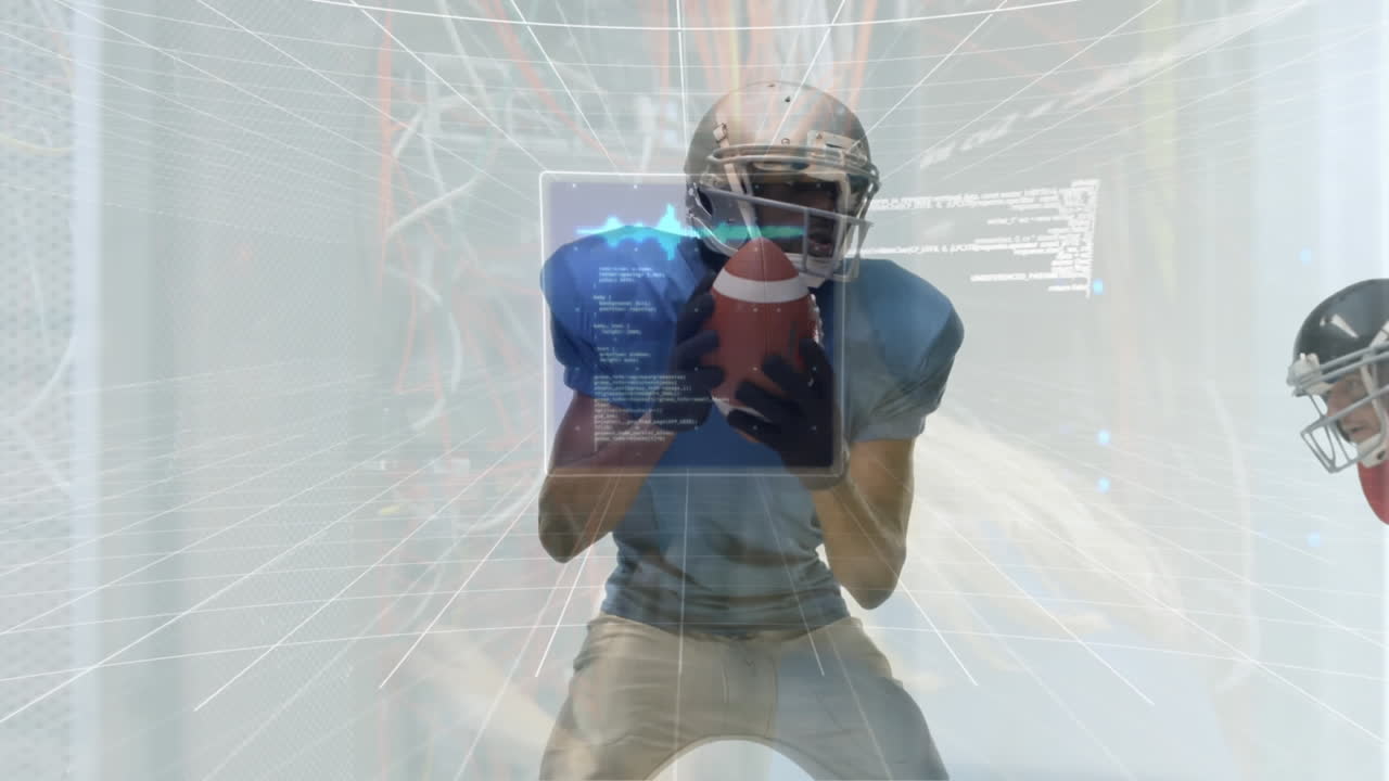 animación del procesamiento de datos sobre diversos jugadores de rugby masculinos