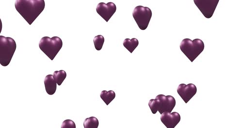 Animation-of-purple-hearts-moving-on-white-background