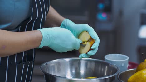 preparing apples and pears for dessert