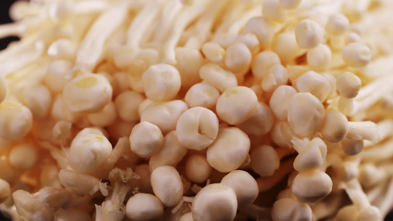 Close-up of Fresh Enoki Mushrooms