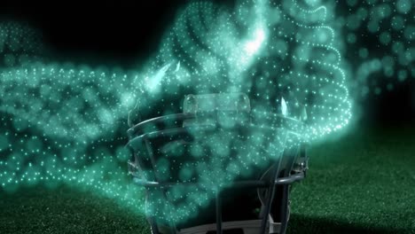 animation of glowing network of molecules moving over american football helmet