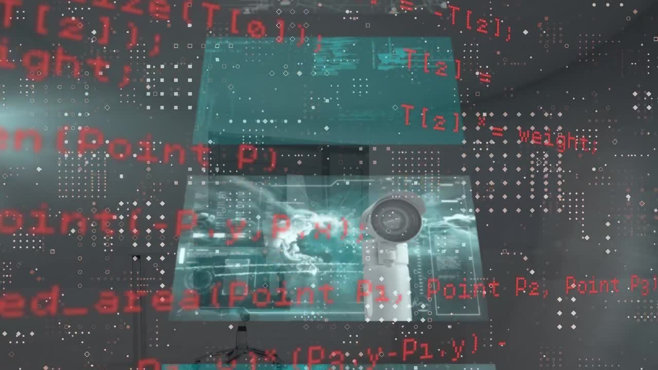 animación del procesamiento de datos y pantallas digitales en la oficina