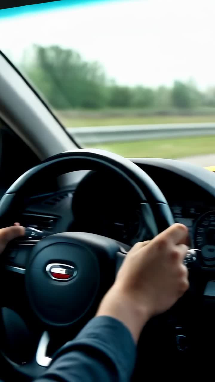 Video verticale: reazione al movimento dell'auto, un adulto alla guida su un'autostrada mostra la bandiera tedesca