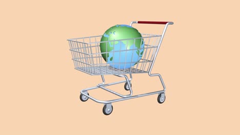 a virtual earth sign and a grocery cart as a symbol of trade. animation of the sale and purchase of the globe. green screen isolated. isolated screen.