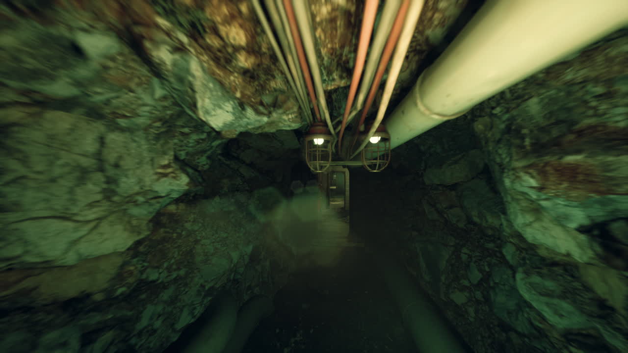 Faintly illuminated access hatch reveals secret machinery space