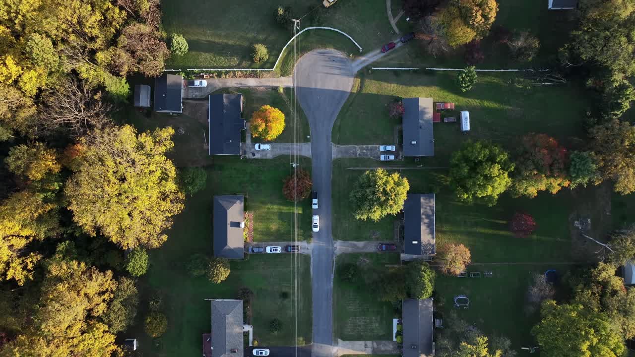 Aerial View of a Suburban Neighborhood in Autumn