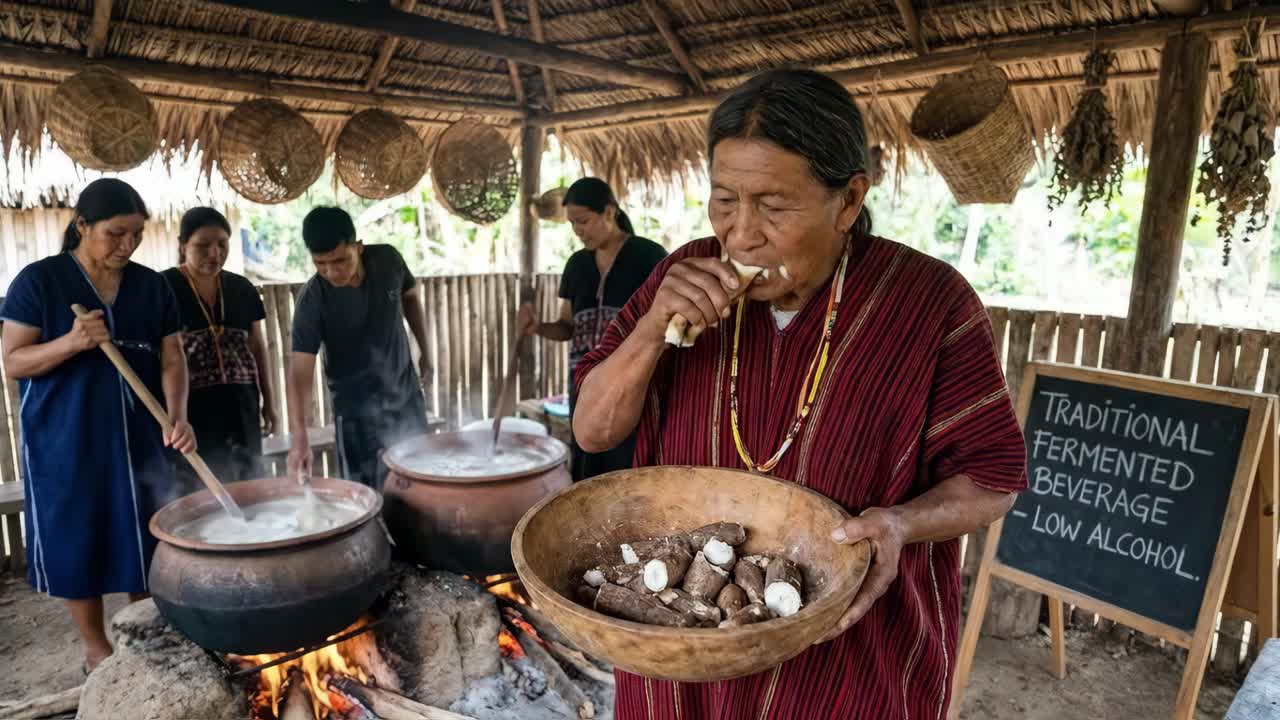 Wanita Pribumi Menyiapkan Minuman Fermentasi Tradisional
