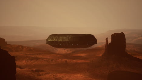 ufo hovering over a martian desert