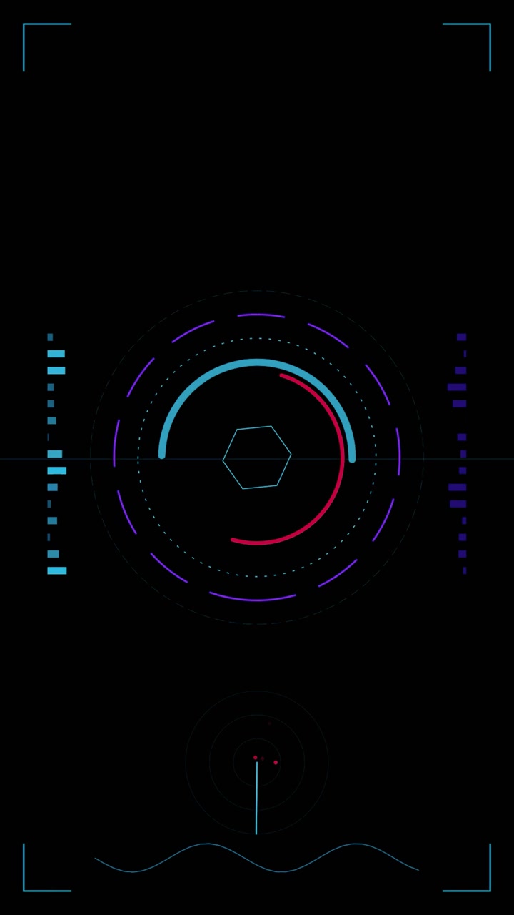 Futuristisk digital radar-grænseflade med roterende cirkulære HUD-elementer
