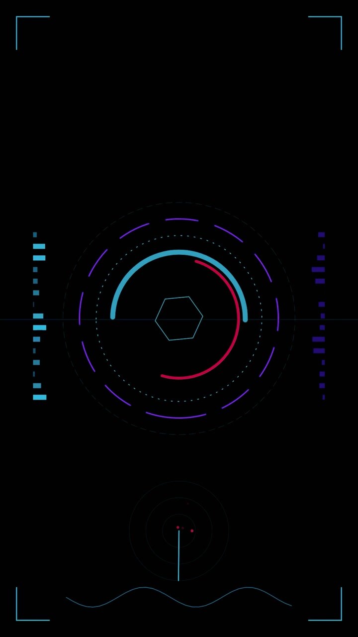 Futuristisk digital radar-grænseflade med roterende cirkulære HUD-elementer