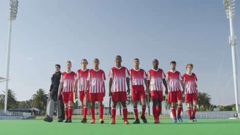 hockey players before a game on the field