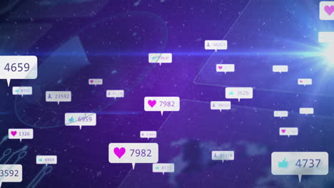 animation of social media notifications floating over digital network background