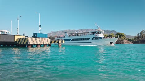 ferry boat arriving at the greek island
