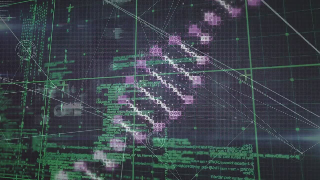 검은 바탕에 데이터 처리 및 dna의 애니메이션