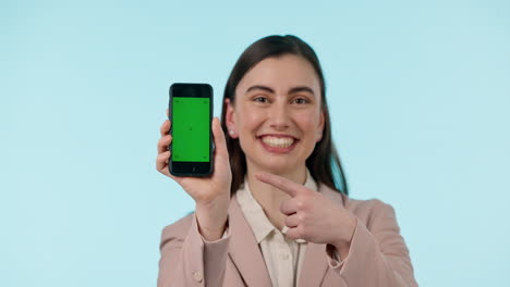 phone, green screen and smile with a business