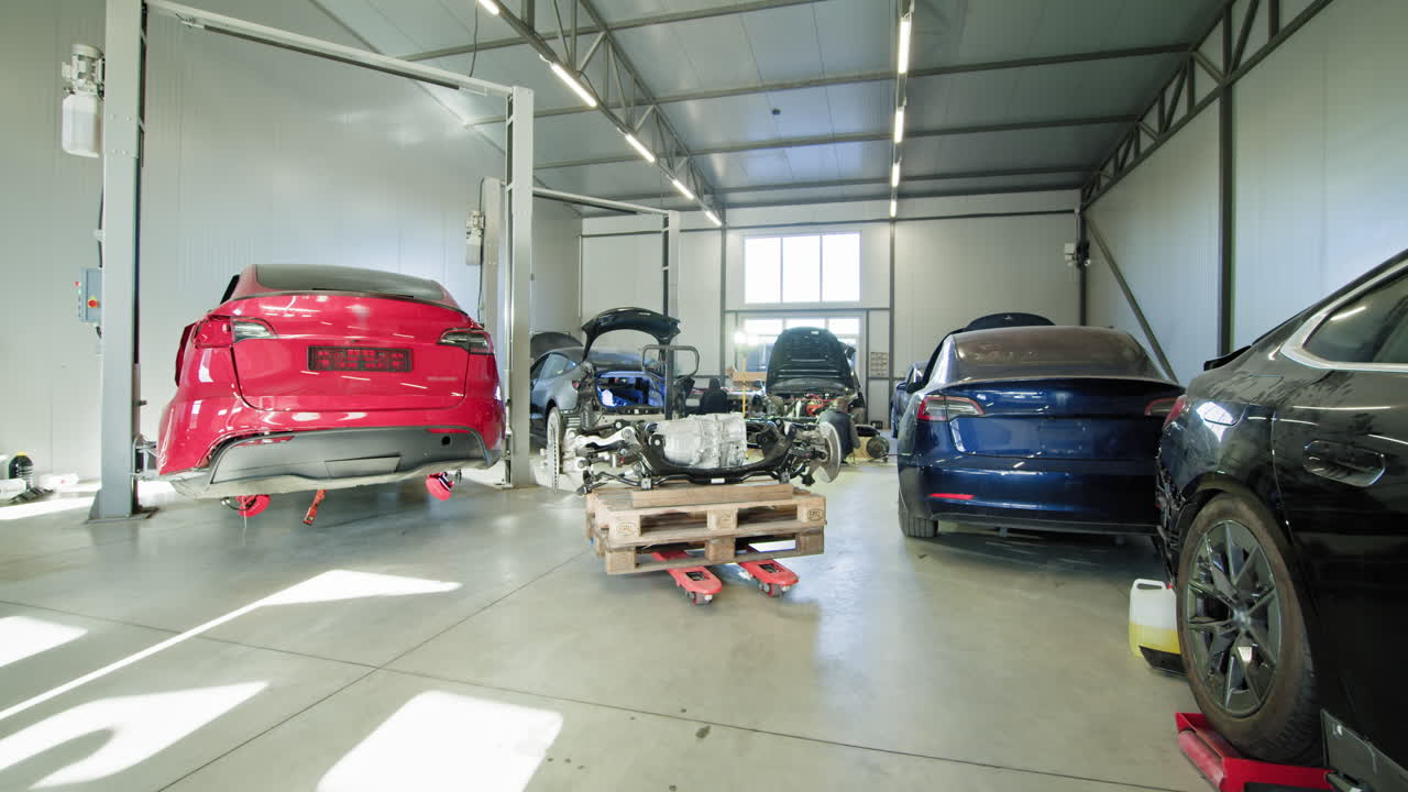 Electric Vehicle Repair in a Modern Garage