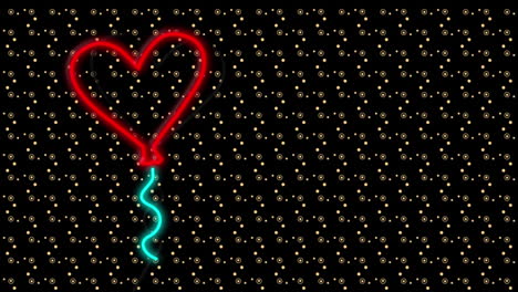 animación de un globo de corazón de neón y moléculas sobre un fondo negro
