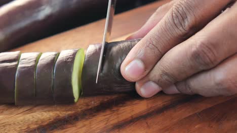 chopping eggplant