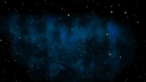 Animation-Von-Schneeflocken,-Die-über-Blaue-Unschärfe-Auf-Schwarzem-Hintergrund-Fallen