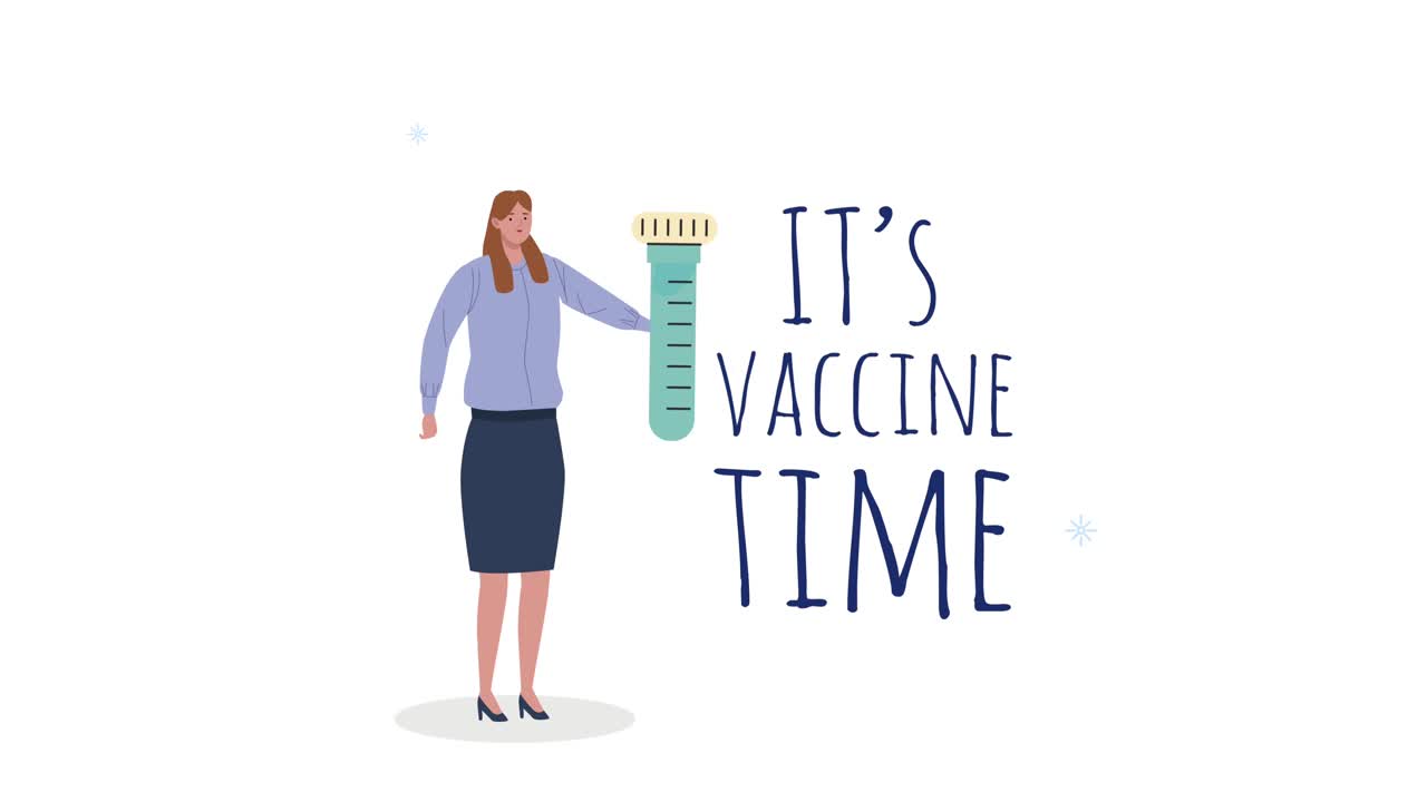 its vaccine time lettering with woman lifting tube test