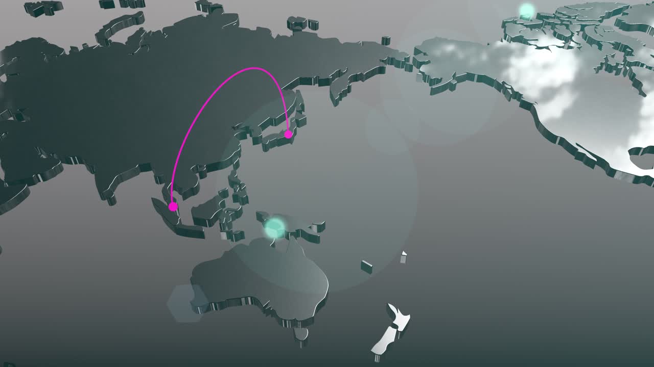 일본과 싱가포르 연결 세계 지도 애니메이션
