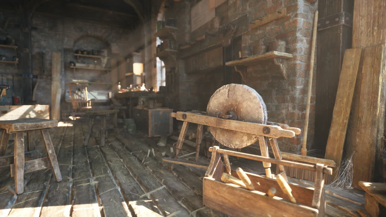 Old carpentry workshop filled with vintage tools and rustic wooden features