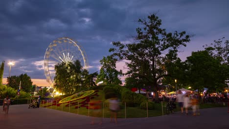 sunset sky geneva city famous lake side park wheel panorama 4k timelapse switzerland