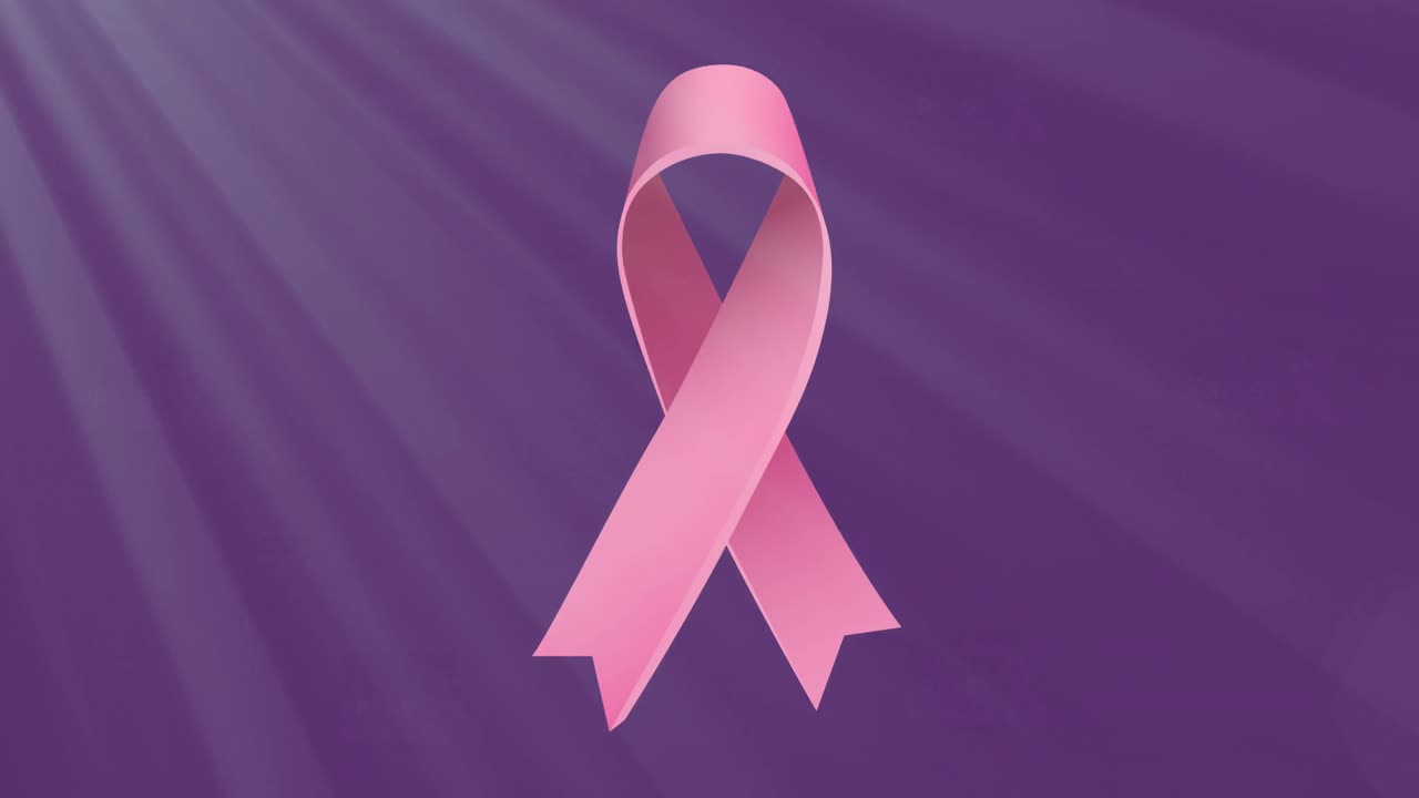 animación de texto de concienciación sobre el cáncer de mama sobre cintas rosadas de cáncer de mama