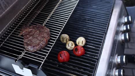 grilling steak and vegetables