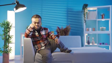 young man with disabled dwarfism is crying from sadness and grief.