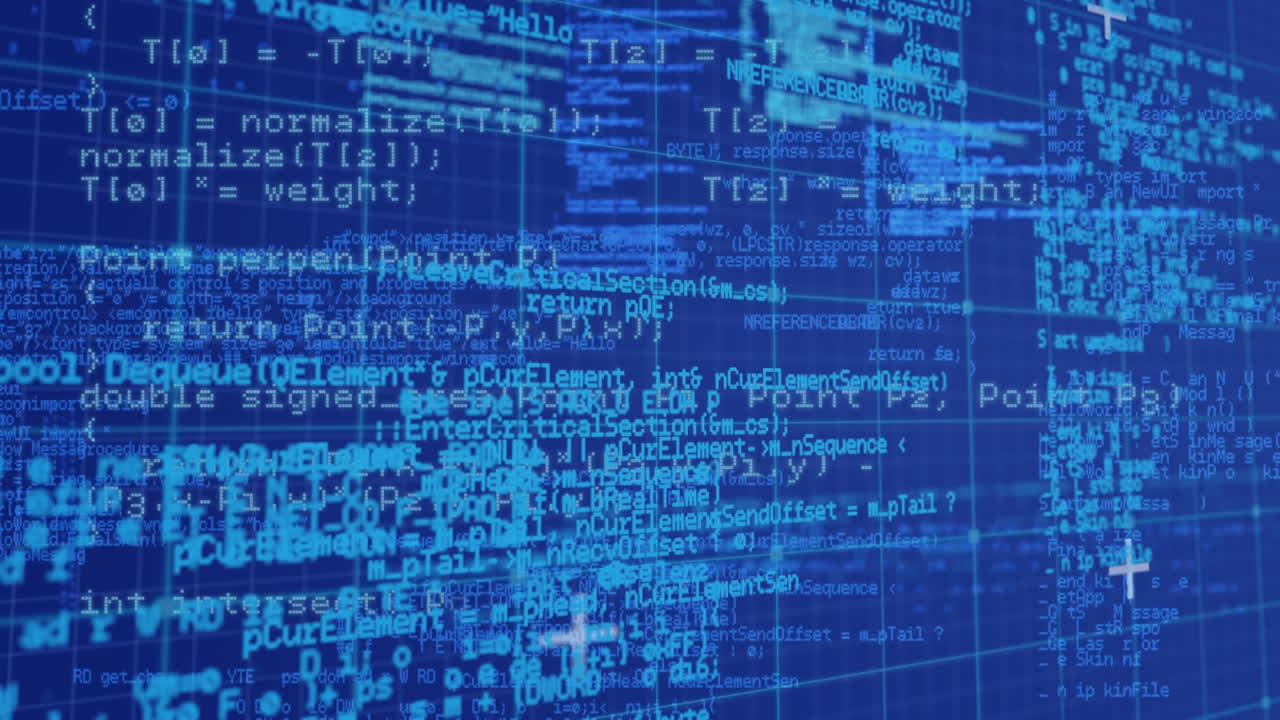 animación del procesamiento de datos contra la cuadrícula sobre fondo azul