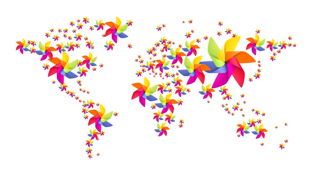 컬러 핀으로 구성된 세계 지도 애니메이션