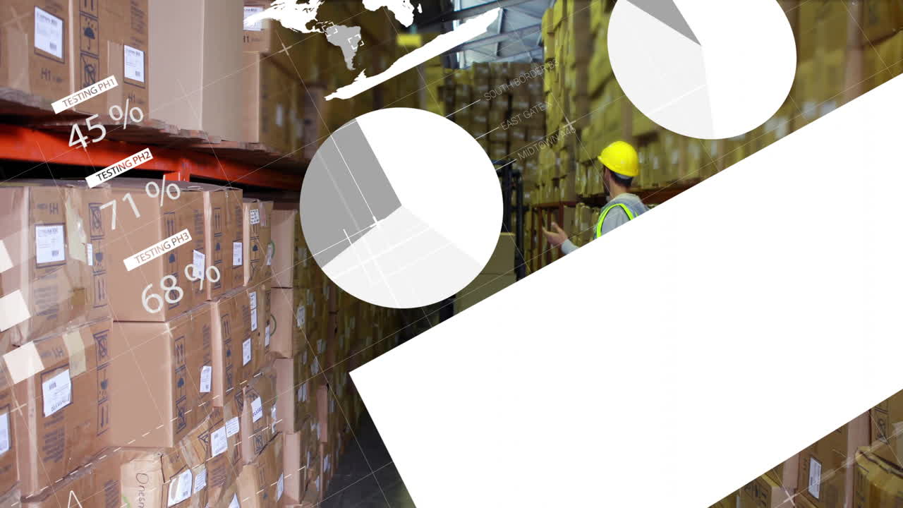 animación del procesamiento de datos financieros sobre diversos trabajadores en el almacén