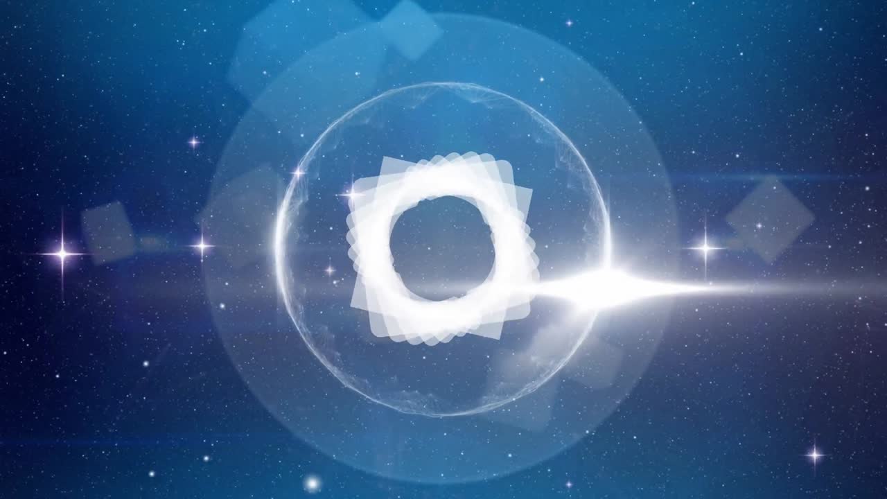 파란색 배경에 대한 둥근 스캐너 위에 빛과 반 ⁇ 이는 별의 반점